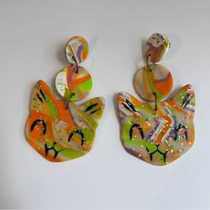 Handmade Halloween Kitty Cat Halloween Drop Earrings Clay Polymer